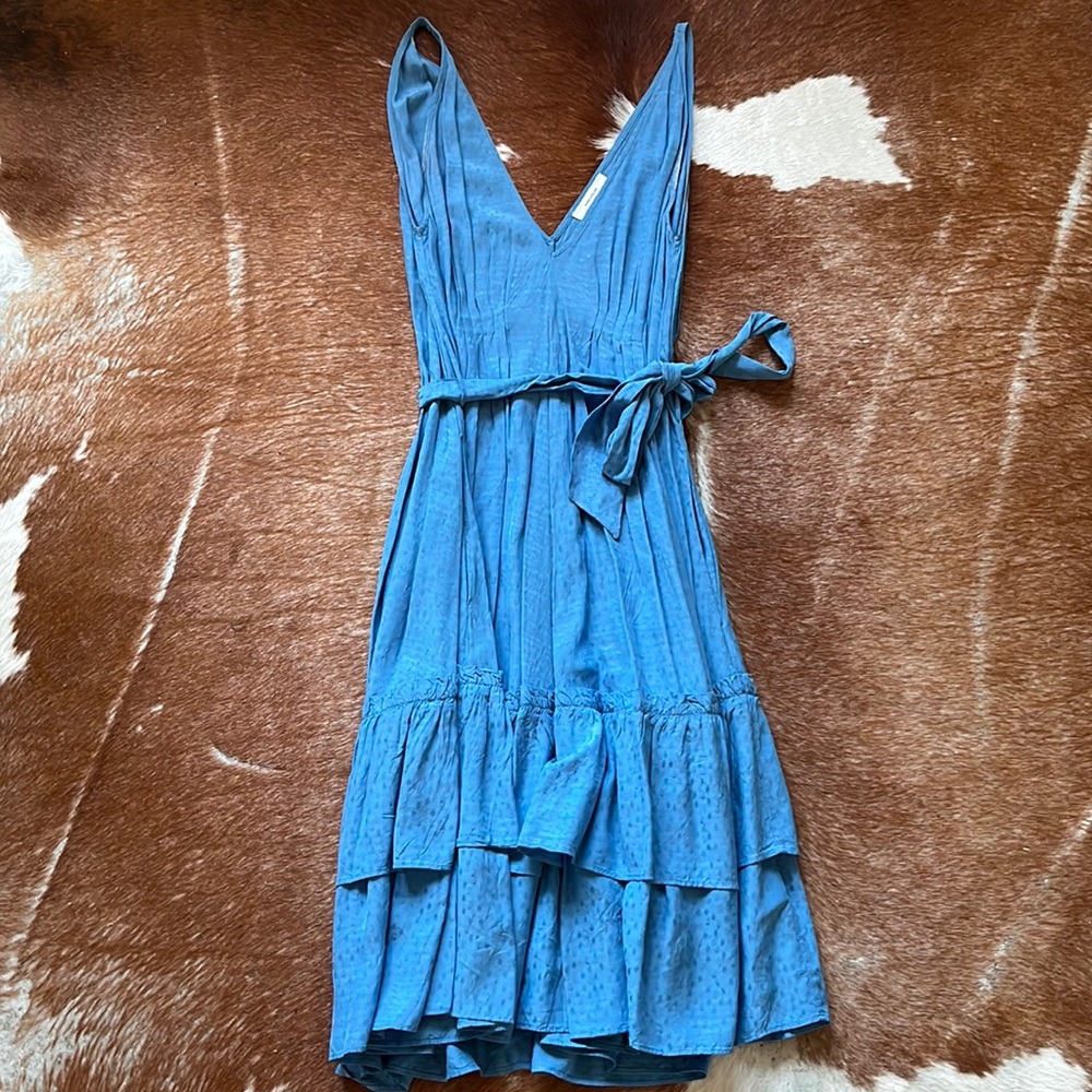 & other stories periwinkle polka dot midi dress